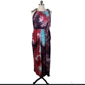 EARTHBOUND Tie Dye Tiered Halter Maxi Sundress Size Large